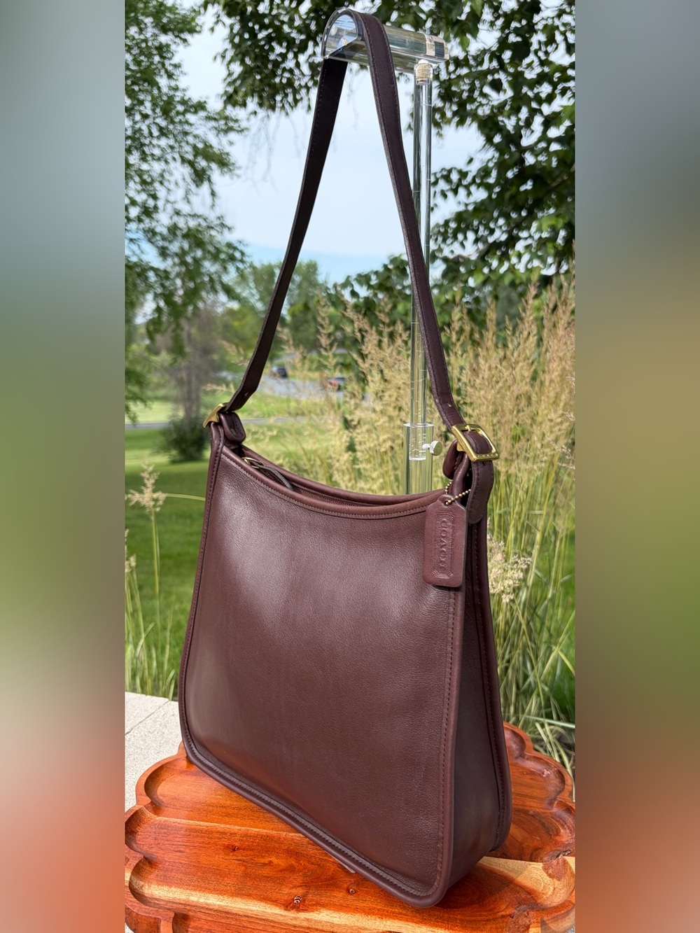 Vintage COACH Andrea Slim Mahogany Leather Hobo Shoulder Bag Rare 9073 - Picture 4 of 17